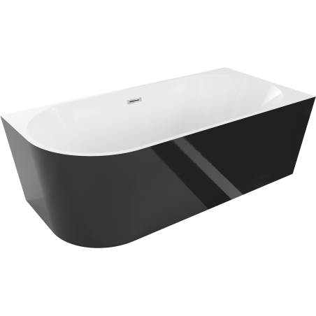 Mexen Mia szabadon álló sarokkád jobb oldali 140 x 75 cm, fehér/fekete, króm túlfolyó - 52691407575P-01