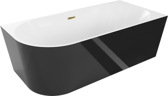 Mexen Mia cadă de baie freestanding colțar dreapta 140 x 75 cm, alb/negru, preaplin auriu - 52691407575P-50