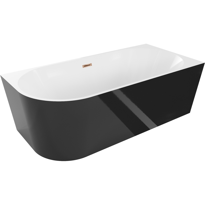 Mexen Mia szabadon álló sarokkád jobb 140 x 75 cm, fehér/fekete, rózsaarany túlfolyó - 52691407575P-60