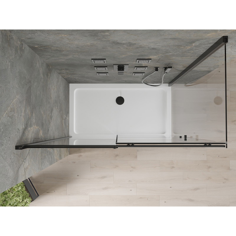 Mexen Omega 140 x 80 cm tolóajtós zuhanykabin, áttetsző, fekete + Flat zuhanytálca, fehér - 825-140-080-70-00-4010B