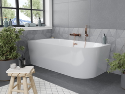 Mexen Mia cadă de baie freestanding colț stânga 160 x 80 cm, albă, preaplin aur roz - 52691608000L-60
