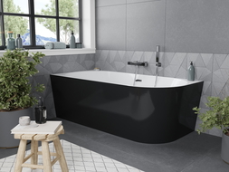 Cadă de baie Mexen Mia freestanding colț stânga 160 x 80 cm, alb/negru, preaplin crom - 52691608075L-01
