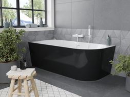 Mexen Mia cadă de baie freestanding colț stânga 160 x 80 cm, alb/negru, preaplin alb - 52691608075L-20
