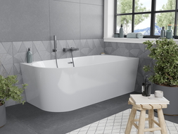 Mexen Mia cadă de baie freestanding colț dreapta 160 x 80 cm, albă, preaplin gri metalic periat - 52691608000P-66