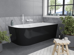Cadă de colț Mexen Mia freestanding dreapta 160 x 80 cm, alb/negru, prea-plin alb - 52691608075P-20