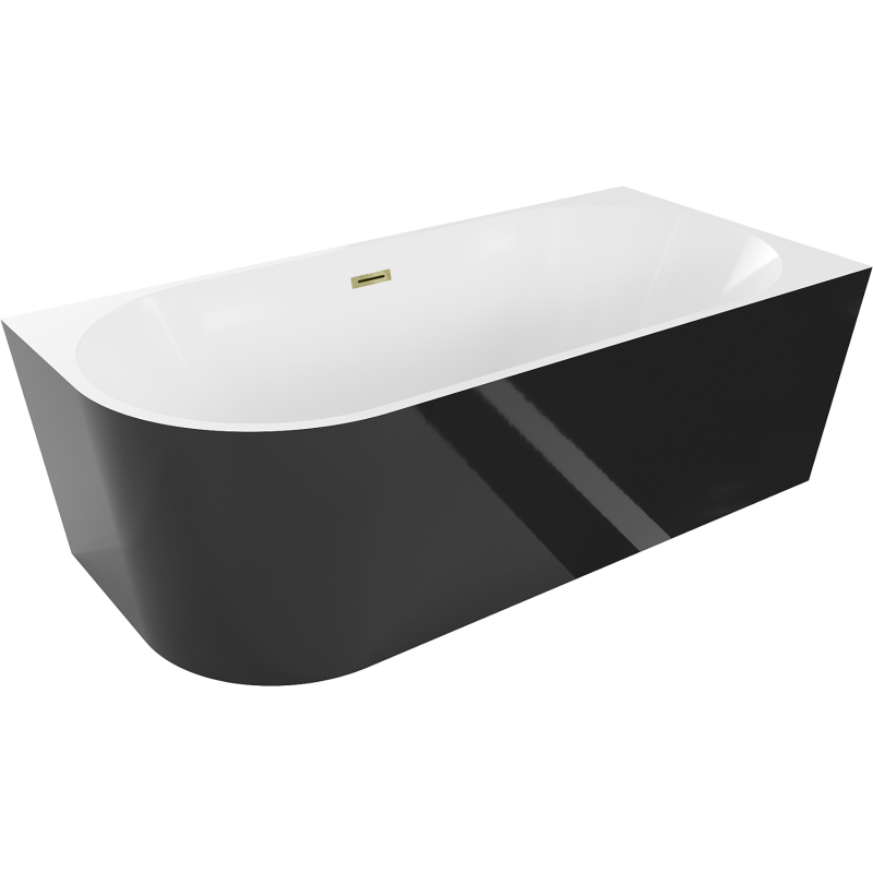 Mexen Mia cadă freestanding colț dreapta 160 x 80 cm, alb/negru, preaplin auriu - 52691608075P-50