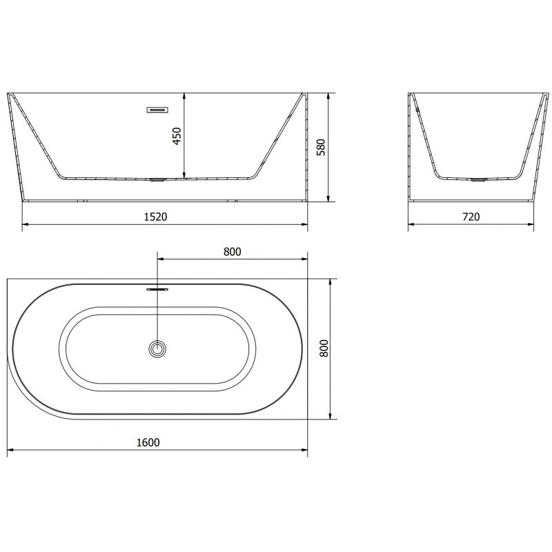 Mexen Mia cadă de colț dreapta, freestanding 160 x 80 cm, alb/negru, preaplin auriu - 52691608075P-50