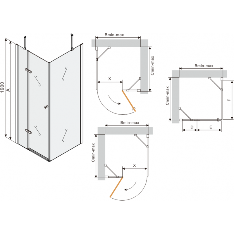 Mexen Roma cabină de duș cu deschidere 80 x 100 cm, transparent, crom + cadă Flat, negru - 854-080-100-01-00-4070