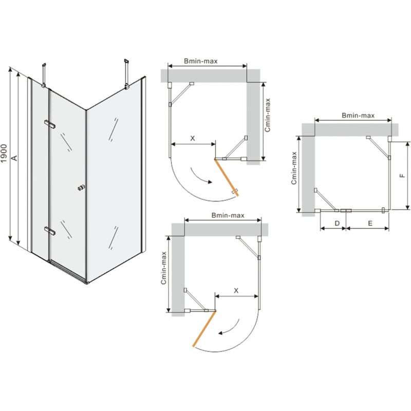Mexen Roma nyíló zuhanykabin 80 x 100 cm, átlátszó, króm + Flat zuhanytálca, fekete - 854-080-100-01-00-4070