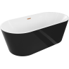 Mexen Luna cadă de baie freestanding 140 x 75 cm, albă/neagră, preaplin cupru periat - 52031407575-65