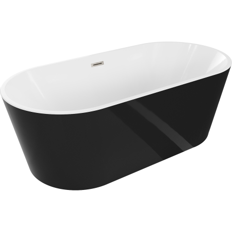 Mexen Luna szabadon álló kád 140 x 75 cm, fehér/fekete, szálcsiszolt nikkel túlfolyóval - 52031407575-97