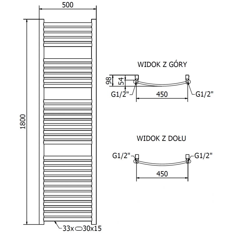 Mexen Helios elektromos radiátor 1800 x 500 mm, 900 W, arany - W103-1800-500-2900-50
