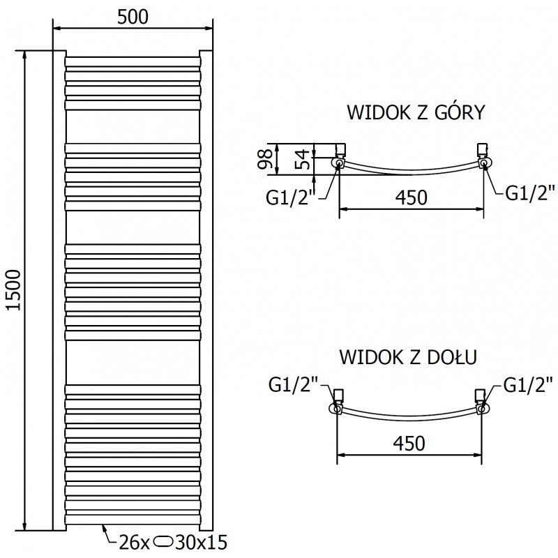 Mexen Helios radiator de baie 1500 x 500 mm, 534 W, auriu - W103-1500-500-00-50