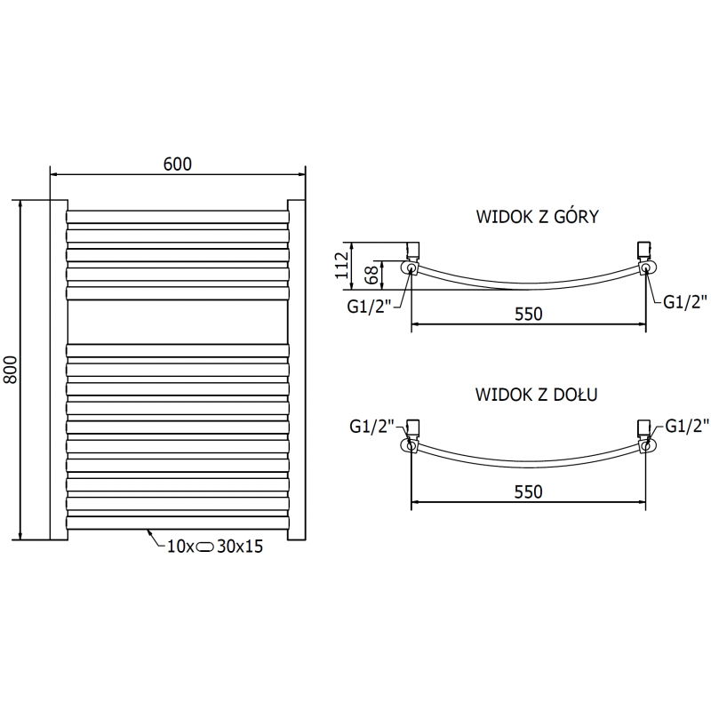 Mexen Helios radiator baie 800 x 600 mm, 354 W, auriu - W103-0800-600-00-50