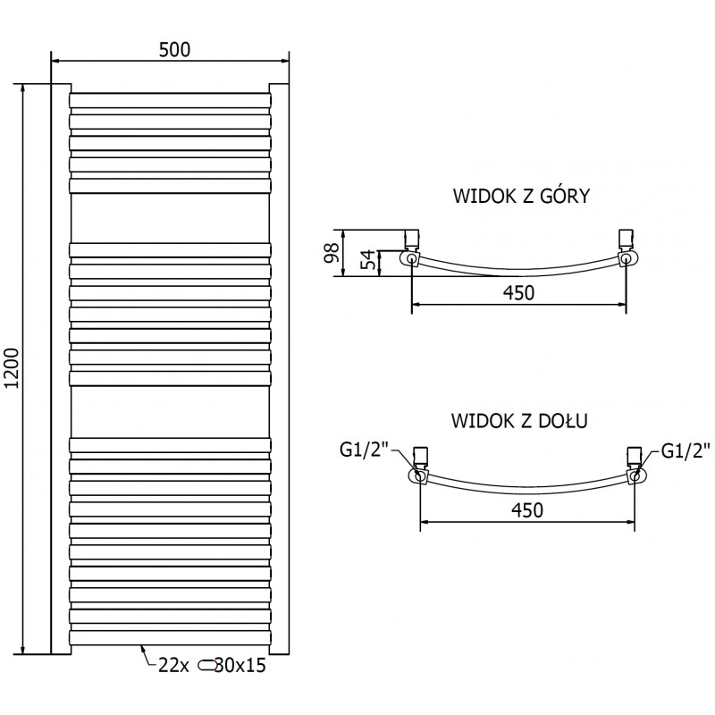 Mexen Helios radiator de baie 1200 x 500 mm, 448 W, auriu - W103-1200-500-00-50