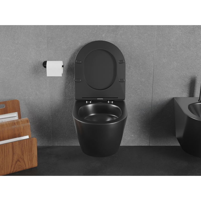 Mexen Lena vas de toaletă Rimless Tornado cu capac cu închidere lentă slim, duroplast, negru mat - 30221085T