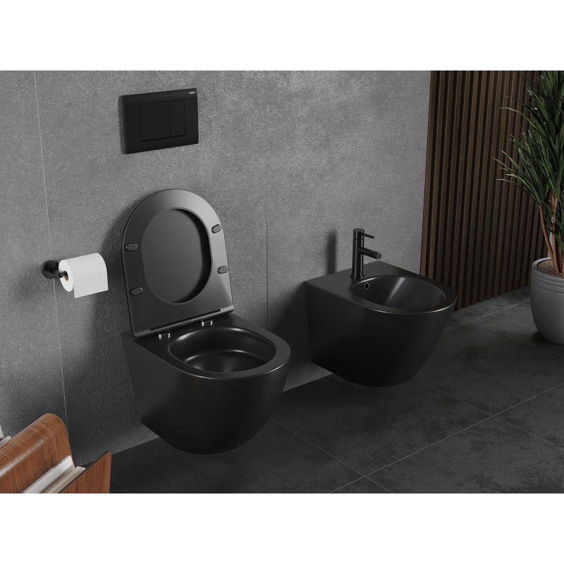 Mexen Lena vas de toaletă Rimless Tornado cu capac cu închidere lentă slim, duroplast, negru mat - 30221085T