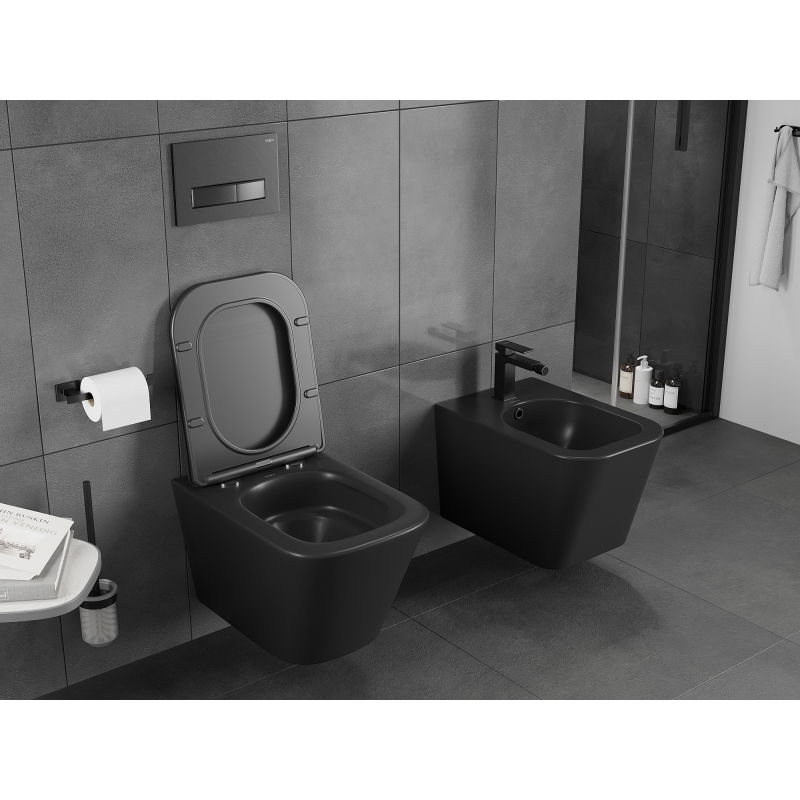 Mexen Teo WC rimless Tornado cu capac slim cu închidere lentă, duroplast, negru mat - 30850685T