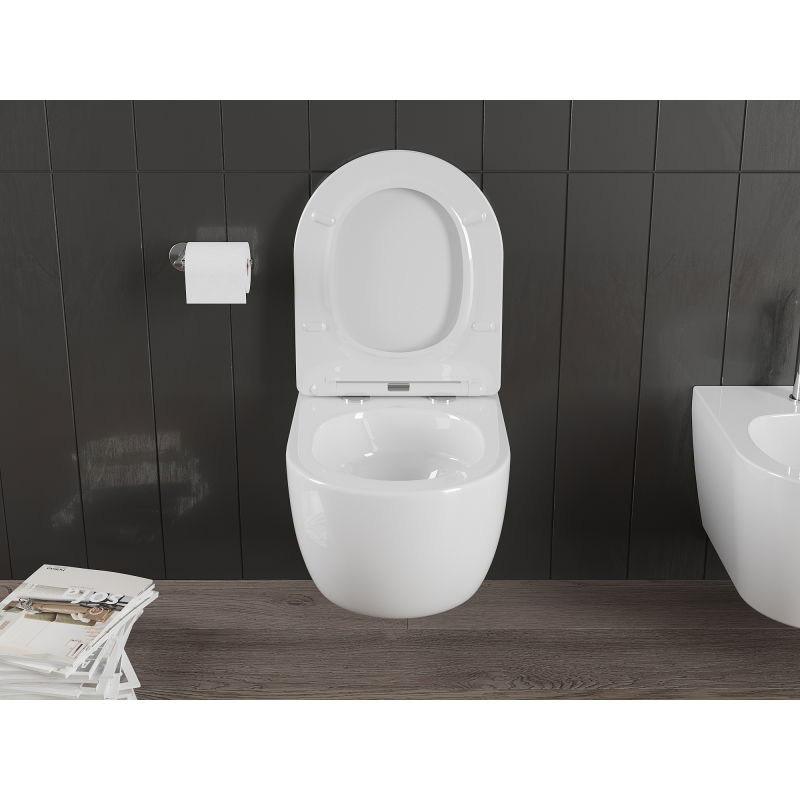 Mexen Carmen vas wc Rimless Tornado cu capac slim cu închidere lentă, duroplast, alb lucios - 30880400T