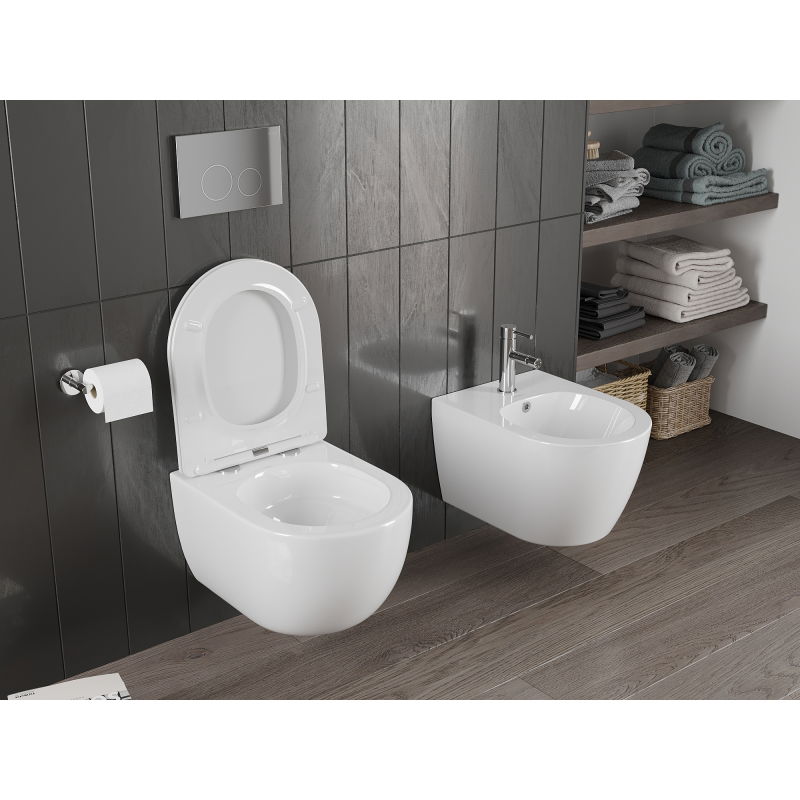 Mexen Carmen vas wc Rimless Tornado cu capac slim cu închidere lentă, duroplast, alb lucios - 30880400T