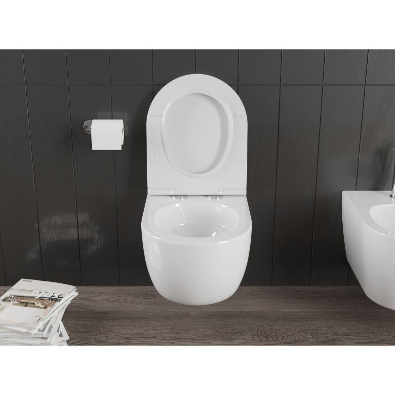 Mexen Carmen vas wc Rimless Tornado cu capac slim cu încetinire, duroplast, alb lucios - 30880500T