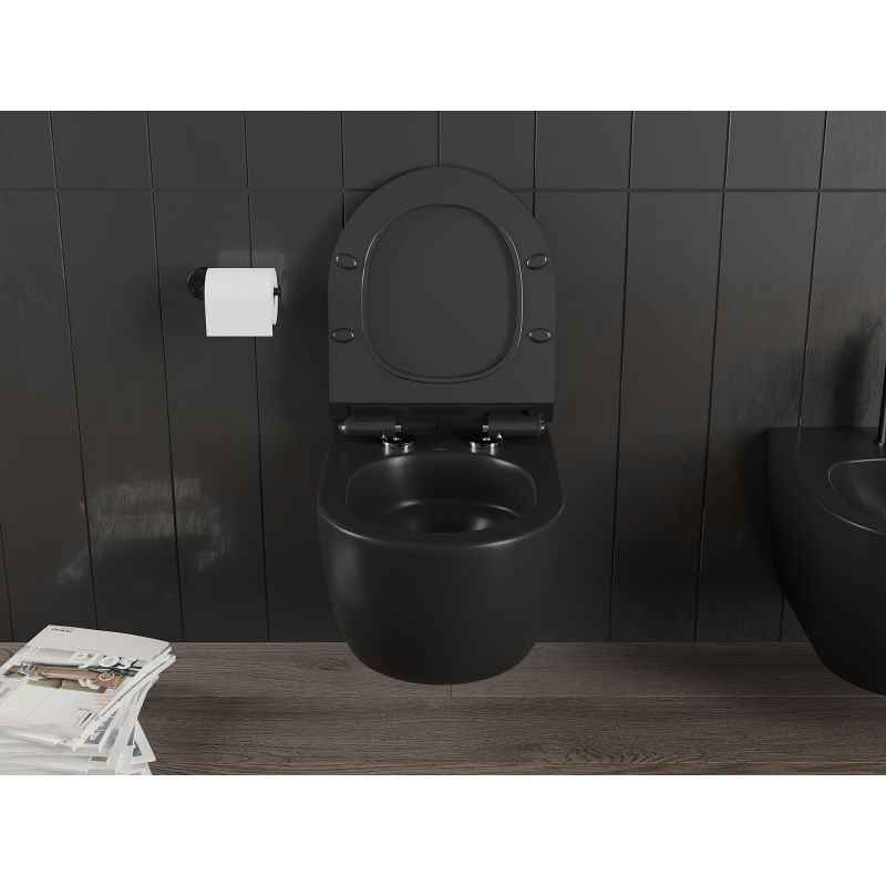 Mexen Carmen vas WC fără ramă Tornado cu capac slim cu închidere lentă, duroplast, negru mat - 30880185T