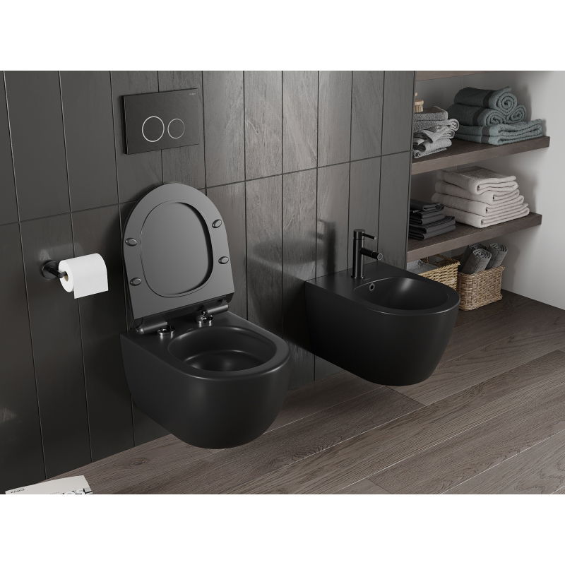 Mexen Carmen vas WC fără ramă Tornado cu capac slim cu închidere lentă, duroplast, negru mat - 30880185T