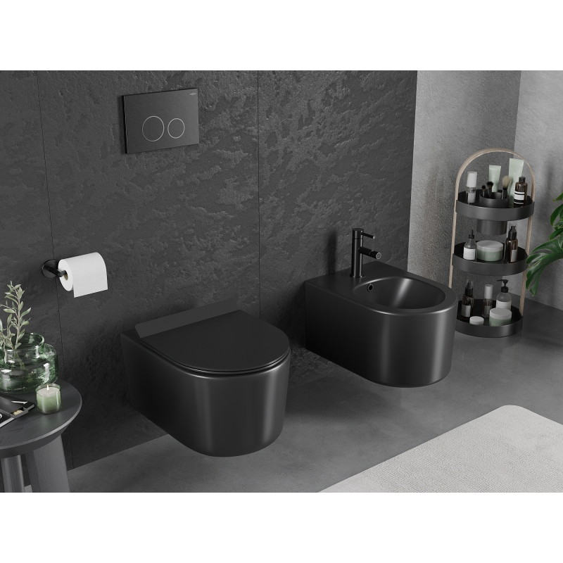 Mexen Sofia Rimless Tornado WC-csésze lassan záródó vékony üléssel, duroplast, fekete matt - 30540185T