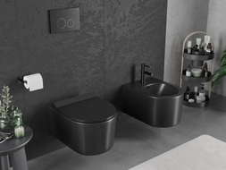 Mexen Sofia Rimless Tornado WC-csésze lassan záródó vékony üléssel, duroplast, fekete matt - 30540185T