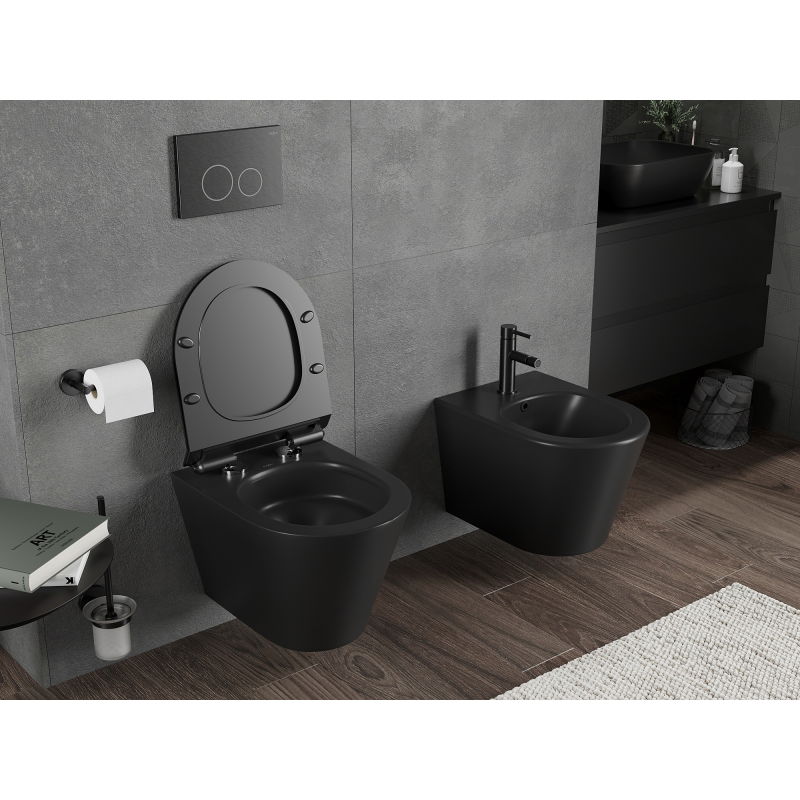 Mexen Rico vas wc Rimless Tornado cu capac slim cu închidere lentă, duroplast, negru mat - 30720185T