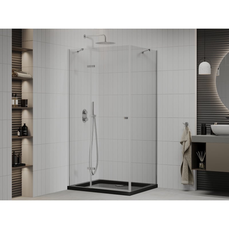 Mexen Roma nyitható zuhanykabin 80 x 120 cm, átlátszó, króm + Flat zuhanytálca, fekete - 854-080-120-01-00-4070