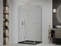 Mexen Roma cabină de duș cu ușă pivotantă 100 x 80 cm, transparent, crom + cadă Flat, negru - 854-100-080-01-00-4070