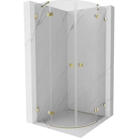 Cabină de duș Mexen Lunar semirotundă cu ușă pivotantă 70 x 70 cm, transparentă, aurie - 833-070L-070P-50-00