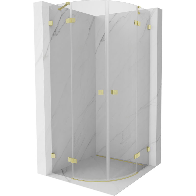 Cabină de duș Mexen Lunar semirotundă pivotantă 70 x 70 cm, transparentă, auriu periat - 833-070L-070P-55-00