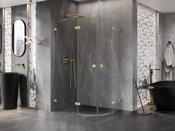 Mexen Lunar cabina de duș semicirculară cu deschidere pe stânga 90 x 70 cm, transparent, auriu periat - 833-090L-070P-55-00