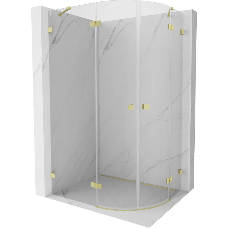 Mexen Lunar cabină de duș semirotundă cu ușă rabatabilă stânga 90 x 80 cm, transparentă, auriu periat - 833-090L-080P-55-00