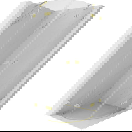 Mexen Lunar cabină de duș semirotundă cu ușă batantă 90 x 90 cm, transparentă, auriu periat - 833-090L-090P-55-00