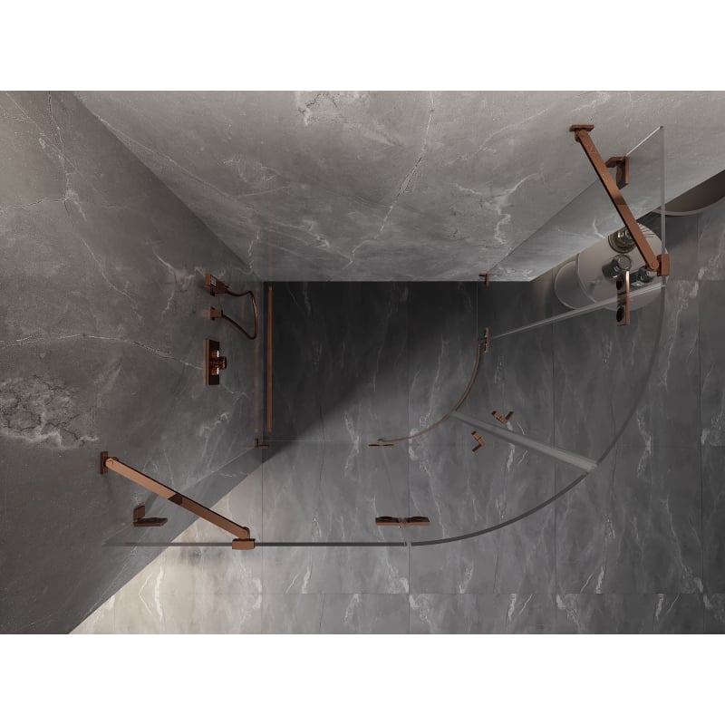 Mexen Lunar cabină de duș semicirculară batantă stânga 100 x 80 cm, transparent, aur roz - 833-100L-080P-60-00