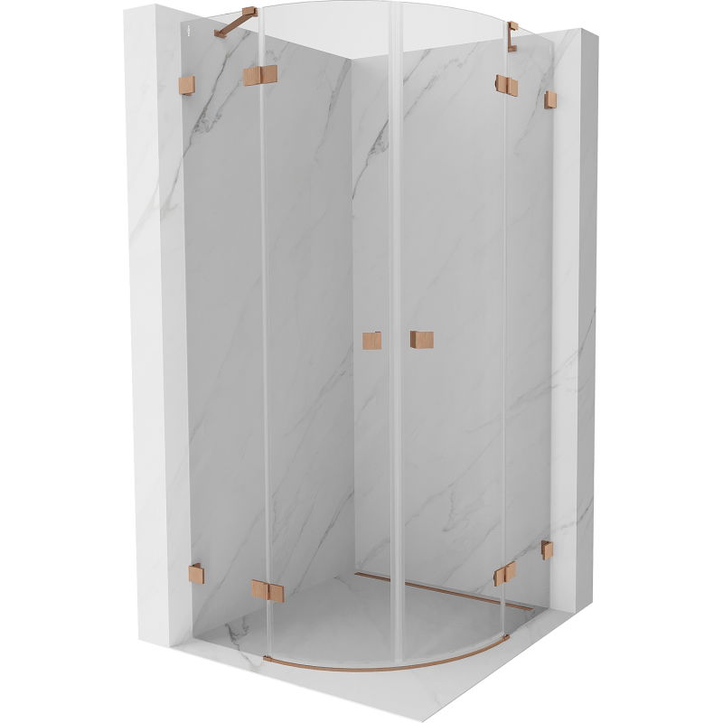 Mexen Lunar cabină de duș semirotundă pivotantă 90 x 90 cm, transparentă, cupru periat - 833-090L-090P-65-00