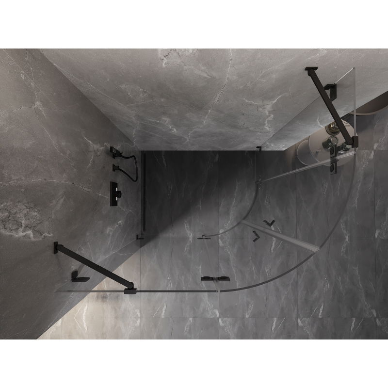 Mexen Lunar cabină de duș semicirculară rabatabilă stânga 90 x 70 cm, transparentă, neagră - 833-090L-070P-70-00