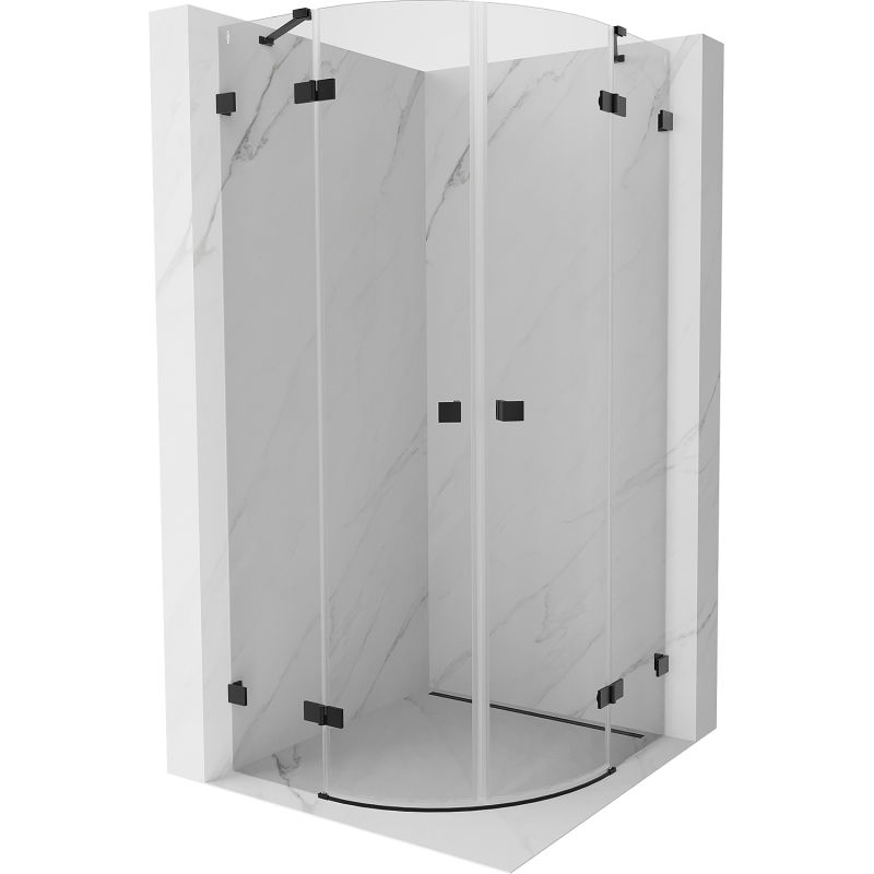 Mexen Lunar cabină de duș semicirculară cu uși batante 90 x 90 cm, transparent, neagră - 833-090L-090P-70-00