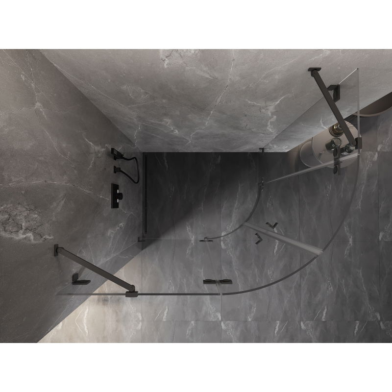 Mexen Lunar cabină de duș semirotundă pivotantă stânga 90 x 80 cm, transparent, metal armat - 833-090L-080P-95-00