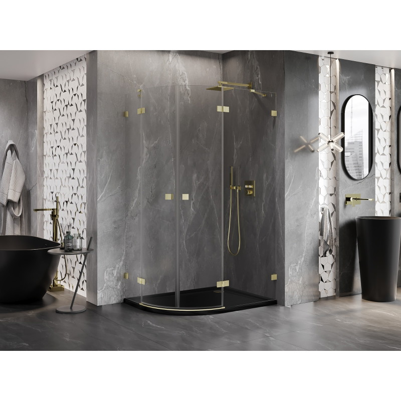 Mexen Lunar cabina de duș semirotundă cu ușă dreaptă 90 x 70 cm, transparentă, auriu periat - 833-090P-070L-55-00