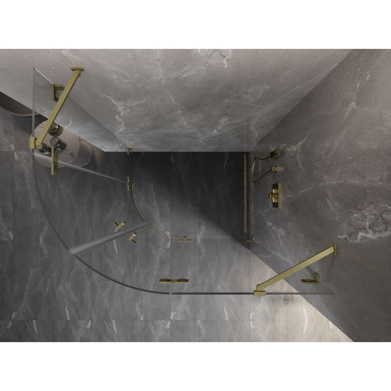 Mexen Lunar cabină de duș semirotundă cu deschidere spre dreapta 90 x 80 cm, transparentă, aurie periată - 833-090P-080L-55-00