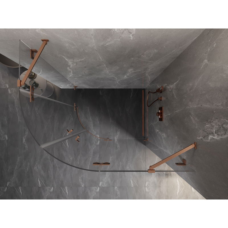 Mexen Lunar cabină de duș semicirculară pivotantă dreapta 90 x 80 cm, transparentă, cupru periat - 833-090P-080L-65-00