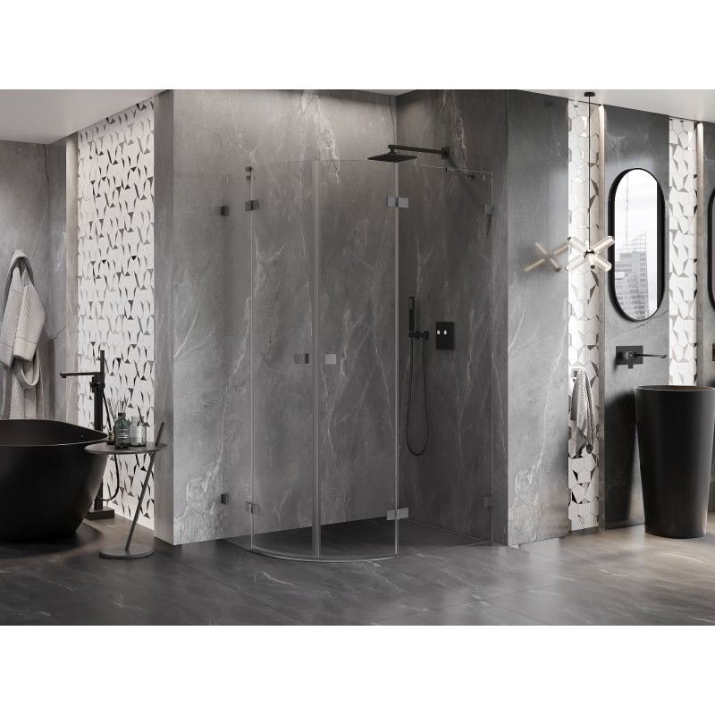 Mexen Lunar Cabină de duș semicirculară cu balamale dreapta 100 x 80 cm, transparentă, gun gray periată