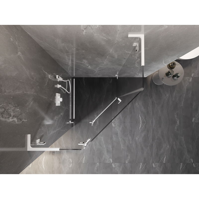 Mexen Lunar L cabină de duș pentagonală batantă stânga 80 x 80 cm, transparentă, albă - 831L-080L-080P-20-00-L