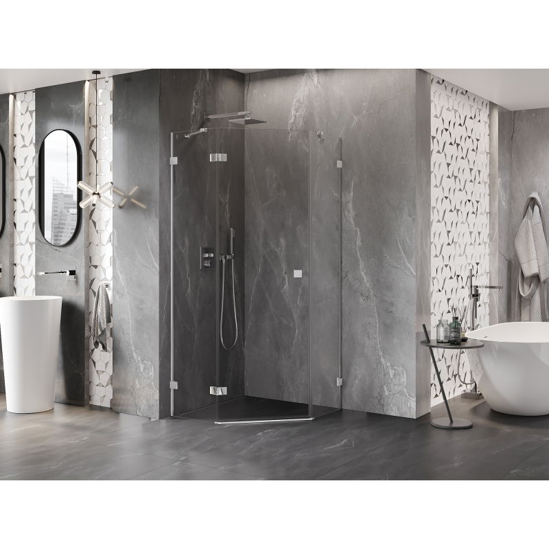 Mexen Lunar pentagonális balra nyíló zuhanykabin 80 x 80 cm, átlátszó, króm - 831-080L-080P-01-00-L