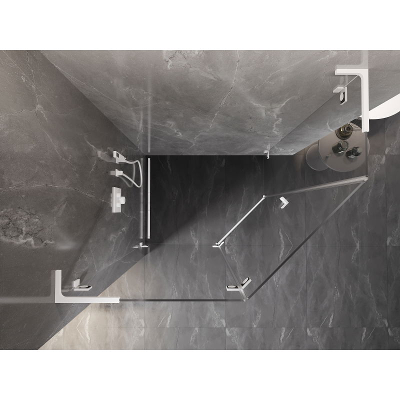 Mexen Lunar L cabină de duș pentagonală pivotantă stânga 90 x 80 cm, transparentă, albă - 831L-090L-080P-20-00-L