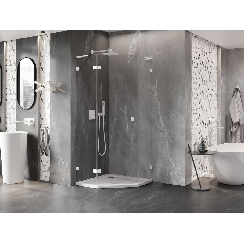 Mexen Lunar L cabină de duș dreptunghiulară rabatabilă stânga 90 x 90 cm, transparentă, albă - 831L-090L-090P-20-00-L